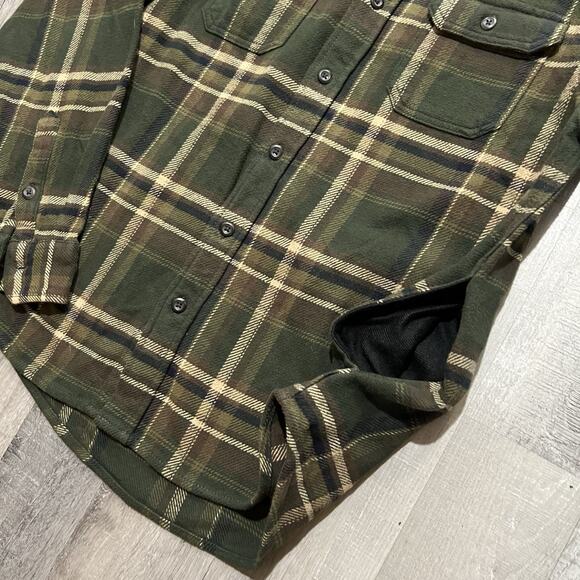 Orvis Heavy Green Cotton Plaid Outdoor Flannel Shacket Mens Medium Pockets - Picture 4 of 5